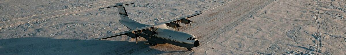 Transport aircraft on an Antarctic ice runway, from the Polarion company presentation